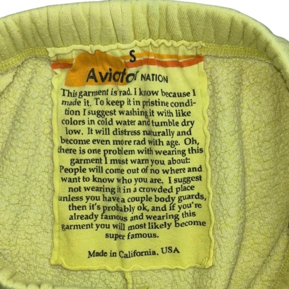 Aviator Nation Neon Yellow Sweatpants Joggers Size Small - Picture 6 of 7